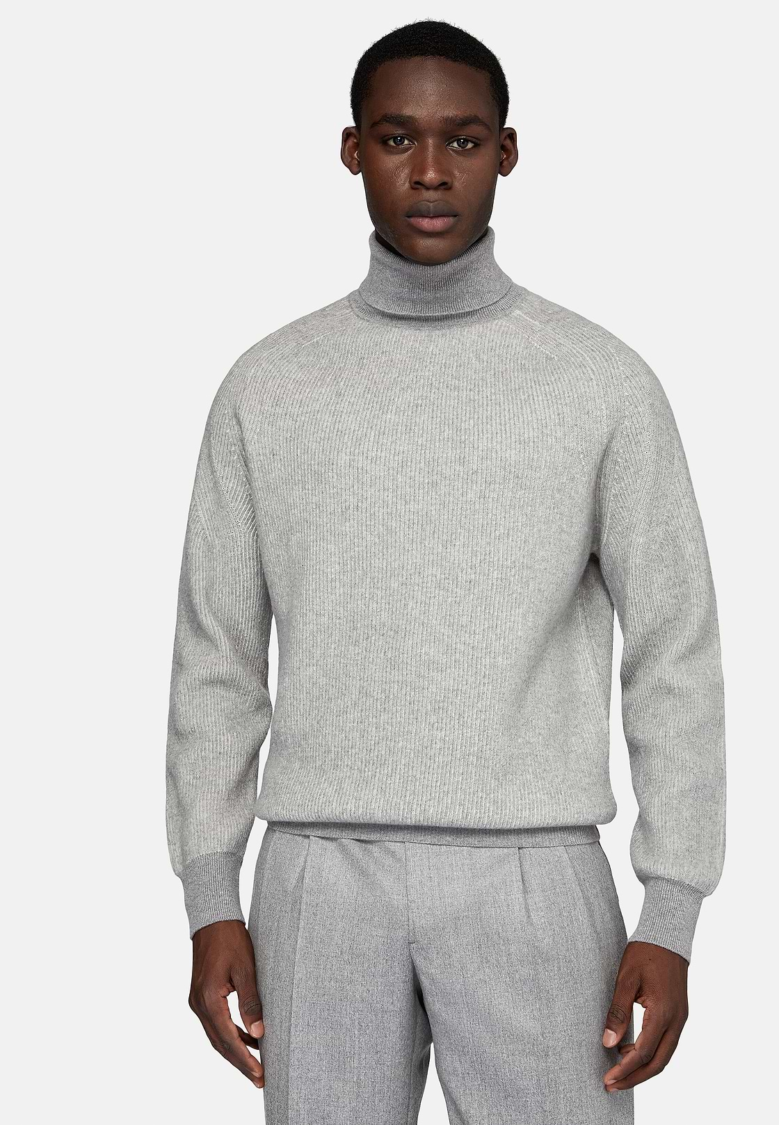 Grey Merino Wool Polo Neck Jumper, Grey, hi-res