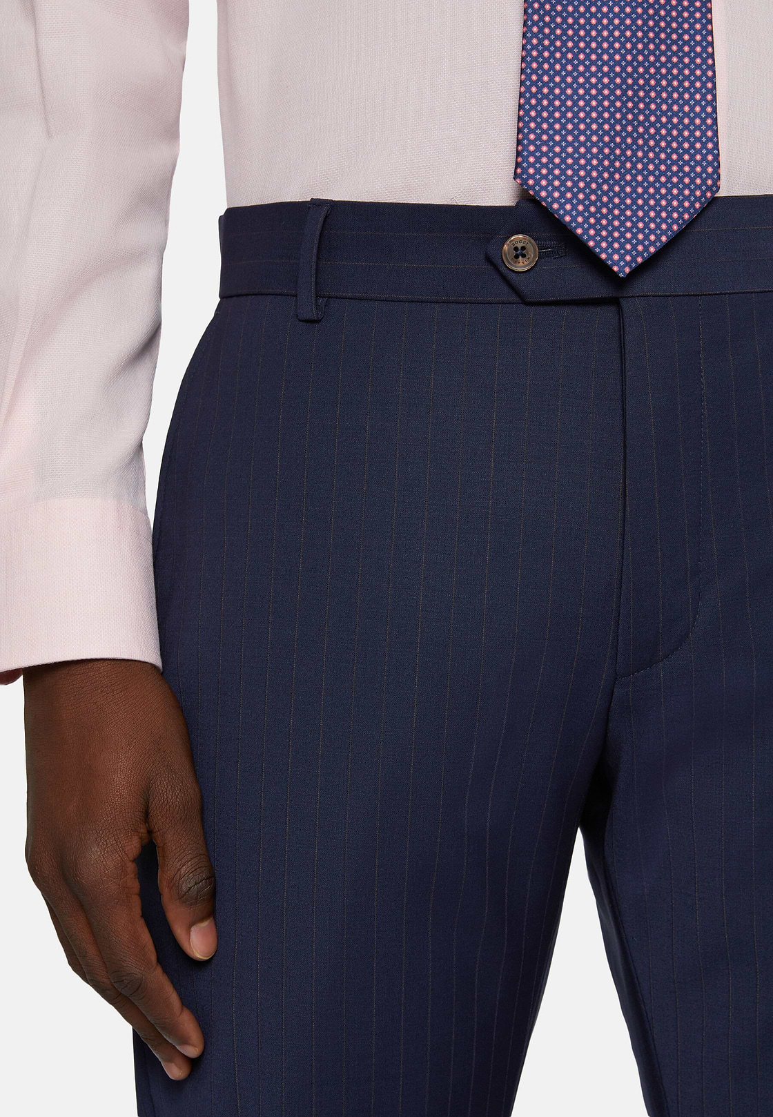 Blue Pinstripe Suit In Stretch Wool And Nylon, Blue, hi-res