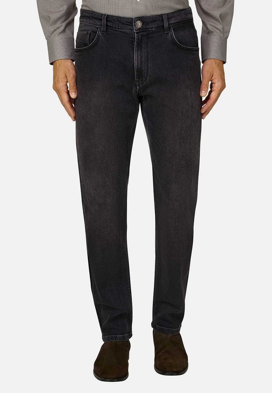 Jeans in Black Stretch Denim, Black, hi-res