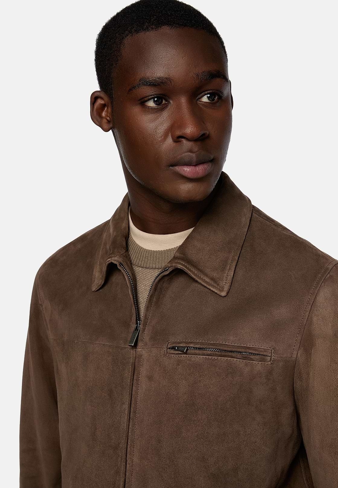 Bomber Jacket in Genuine Suede Leather, Brown, hi-res