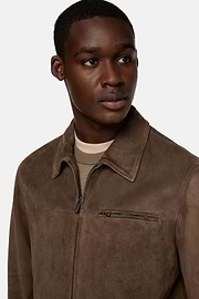 Bomber Jacket in Genuine Suede Leather, Brown, hi-res