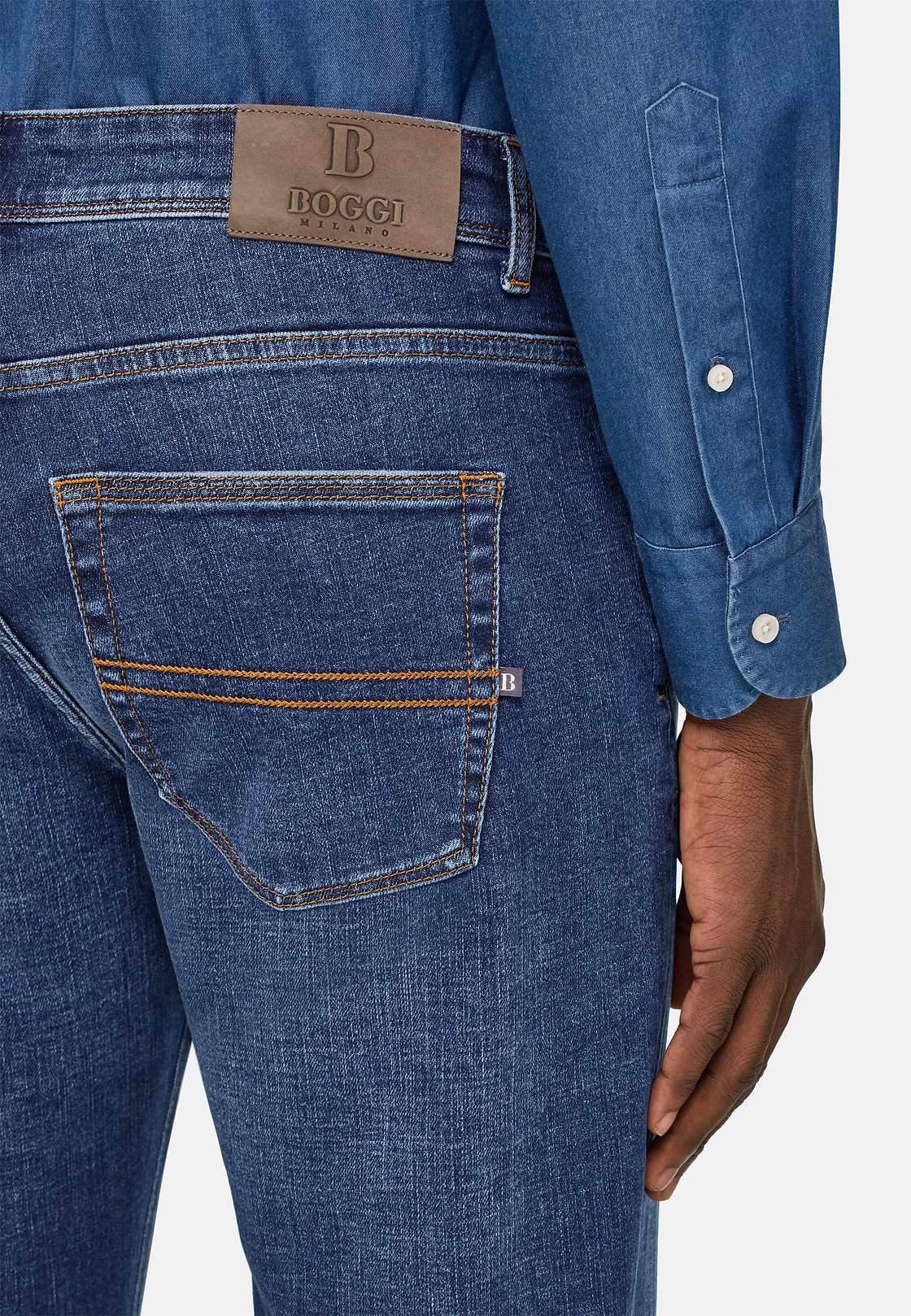 Medium Blue Stretch Denim Jeans, Medium Blue, hi-res