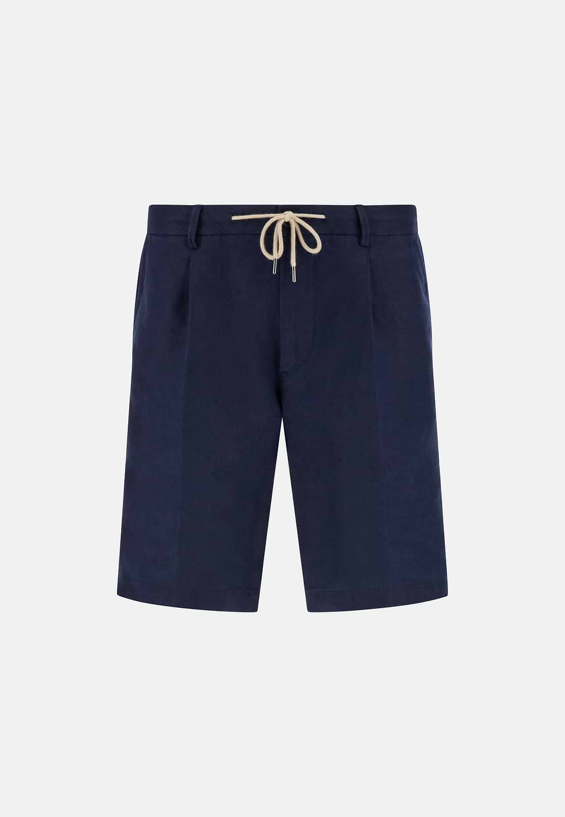 Bermudas in Linen, Navy blue, hi-res