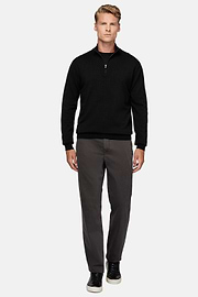 Black Merino Wool Half-Zip Jumper, Black, hi-res