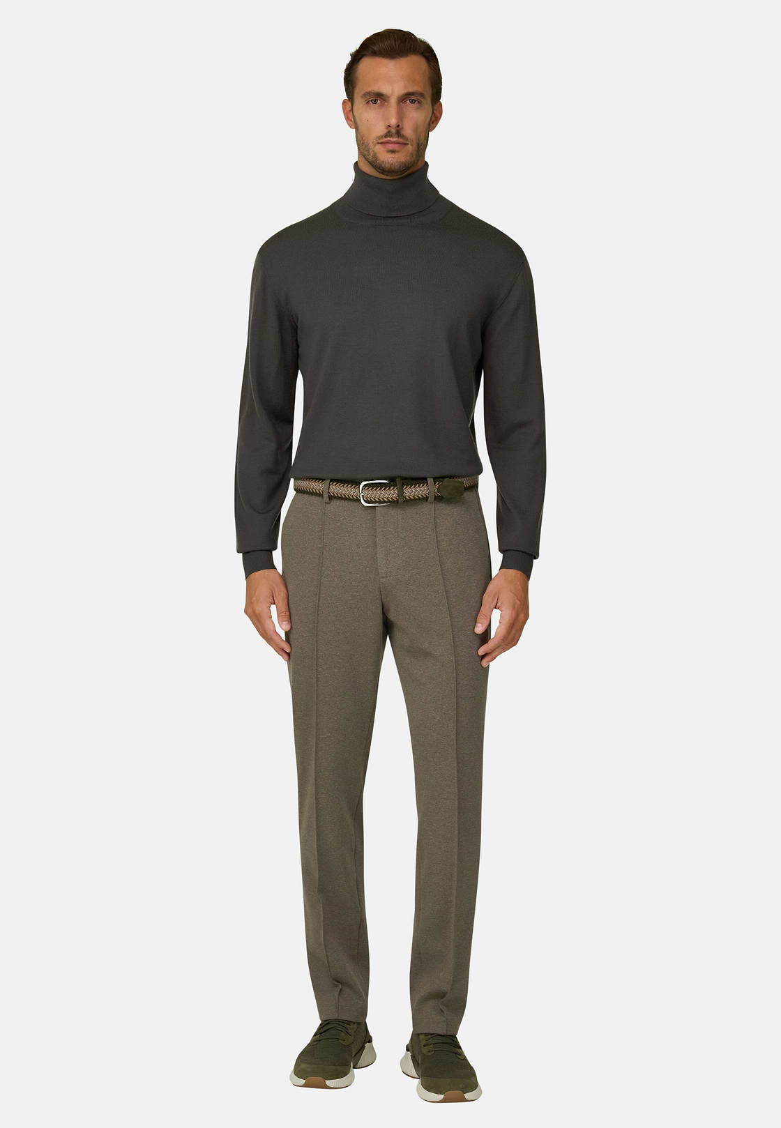 Trousers in Cotton Blend Jersey, Brown, hi-res, 2