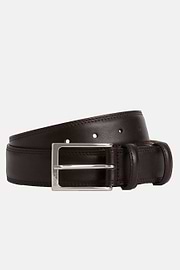 Ceinture En Cuir Foulonné Avec Coutures, Marron foncé, hi-res