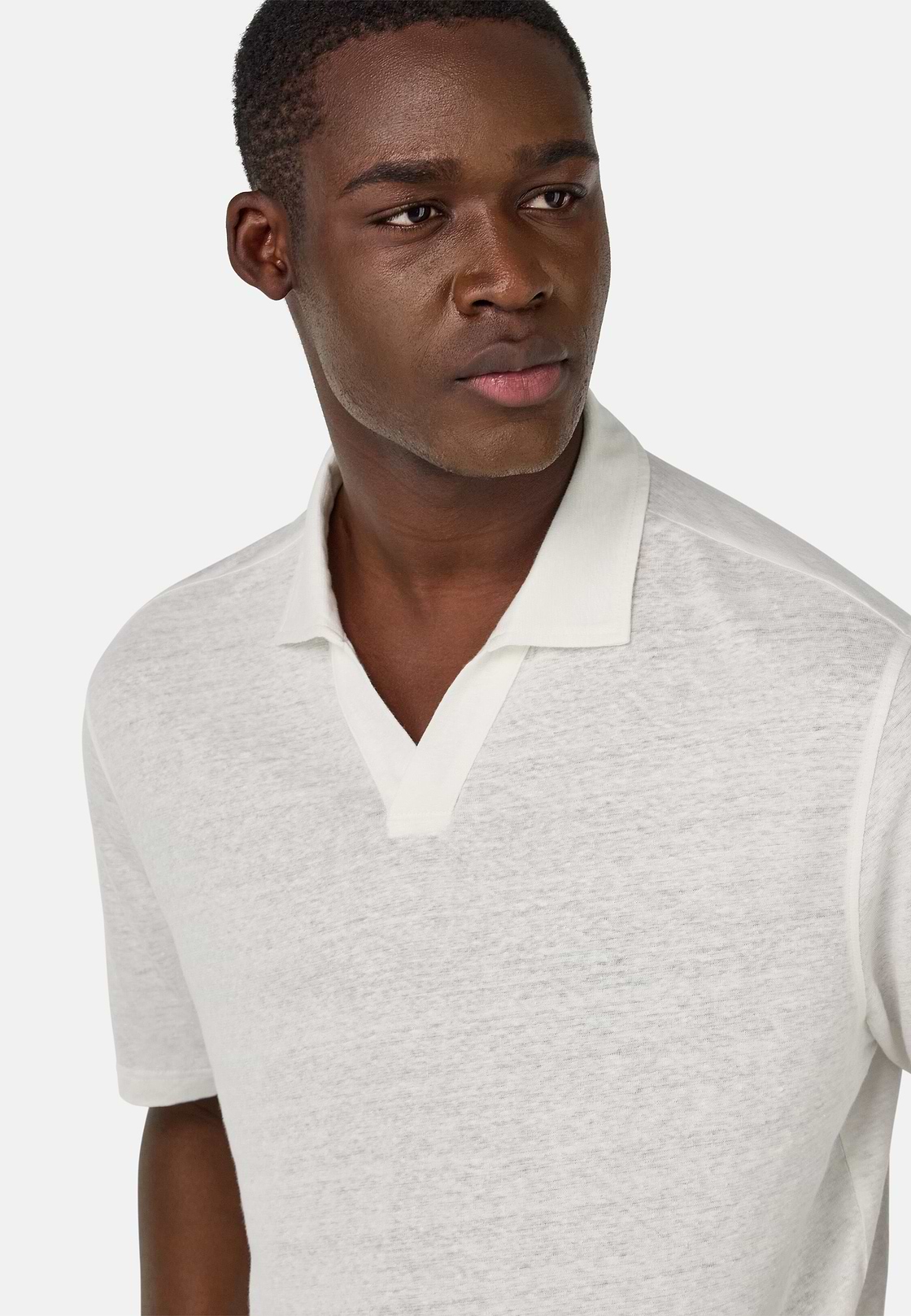 Stretch Linen Jersey Polo Shirt, White, hi-res