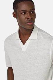 Stretch Linen Jersey Polo Shirt, White, hi-res