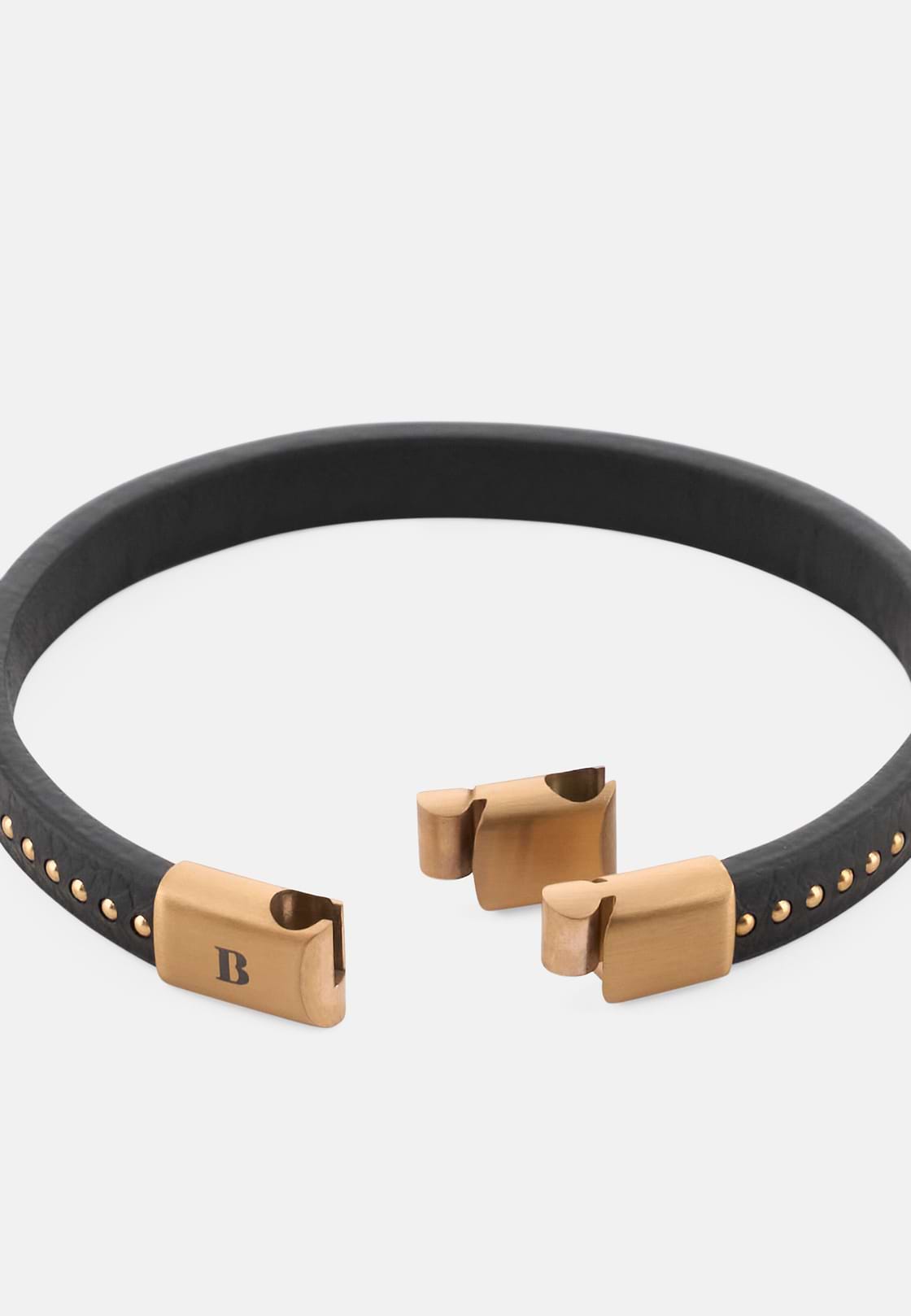 Leather Bracelet with Steel Studs, BRO, hi-res, 3