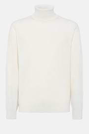 White Polo Neck Jumper In Cashmere, White, hi-res