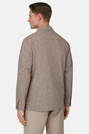 Giacca Camicia In Cotone Lino, Marrone, thumb, 3