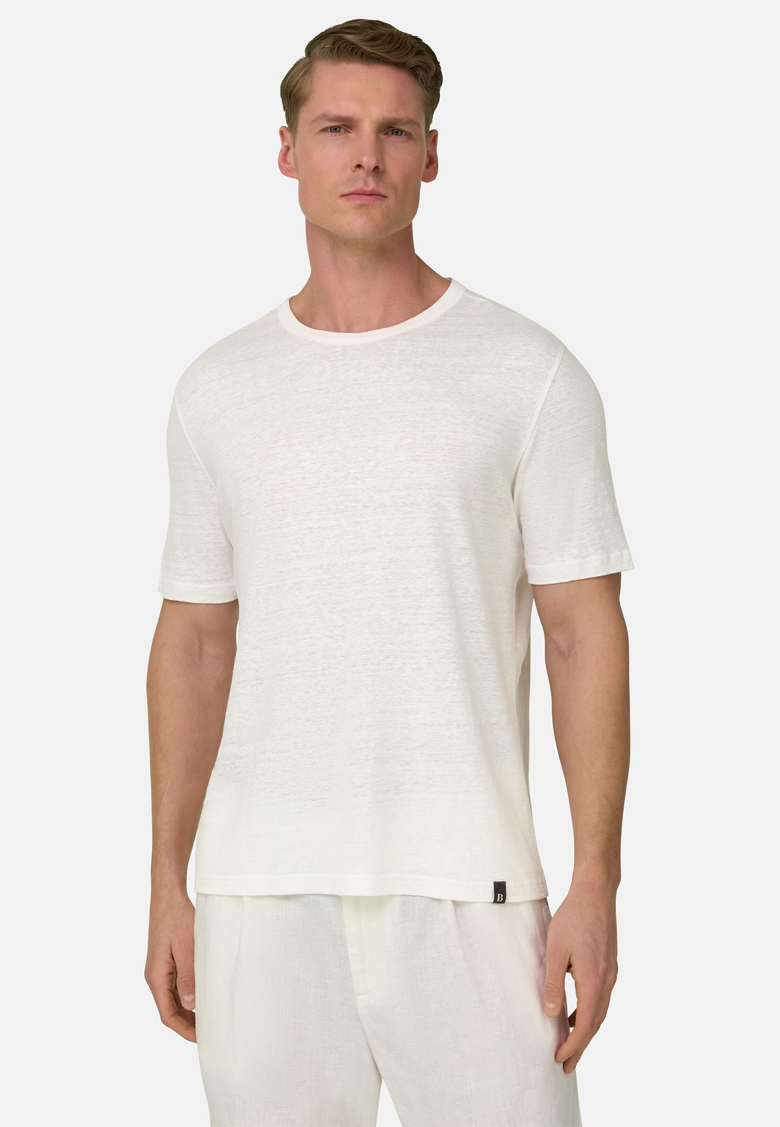 T-Shirt Aus Stretch-Leinen-Jersey, Weiß, hi-res, 1