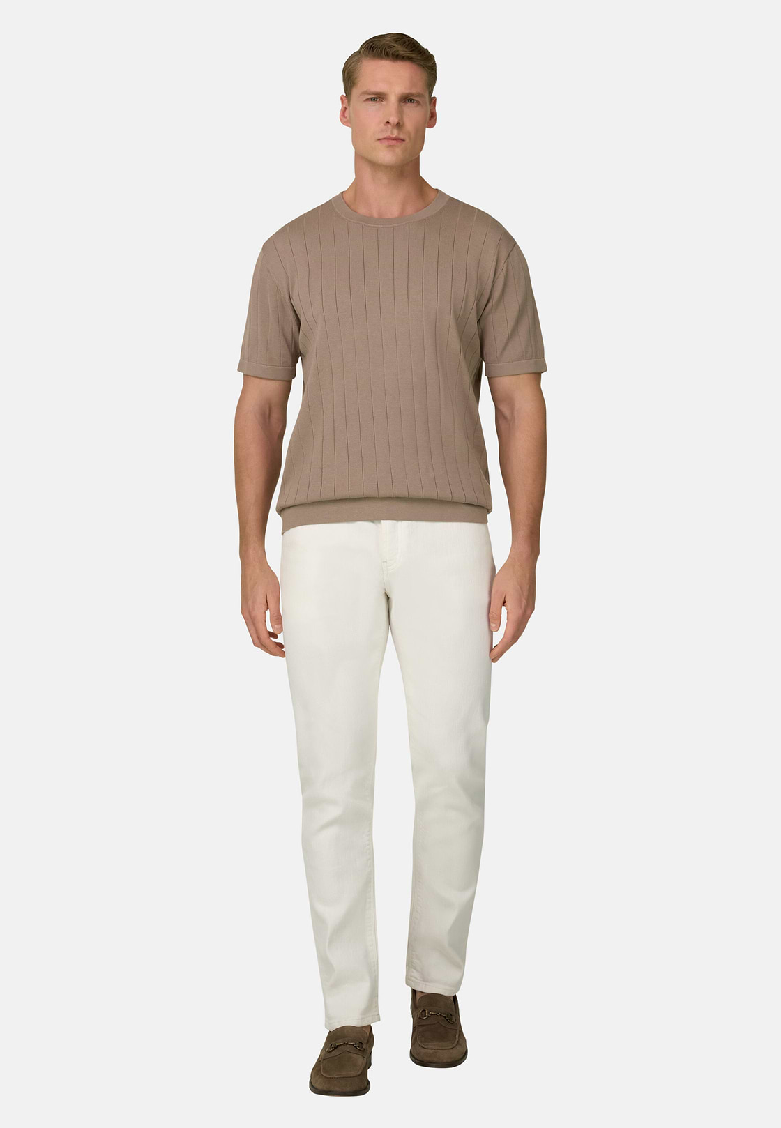 T-Shirt aus Baumwoll-Seiden-Strick, Taupe, hi-res, 2
