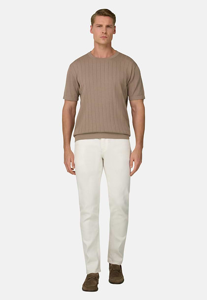 Knitted T-Shirt in Cotton and Silk, Taupe, hi-res