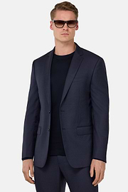 Fine Pinstripe Stretch Wool Suit, Navy blue, hi-res