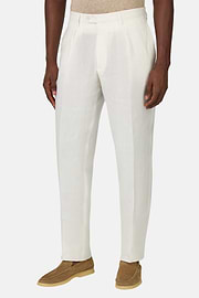 Pantalon En Pur Lin, Blanc, hi-res