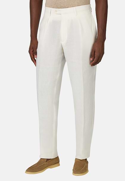 Pantalon En Pur Lin, Blanc, hi-res