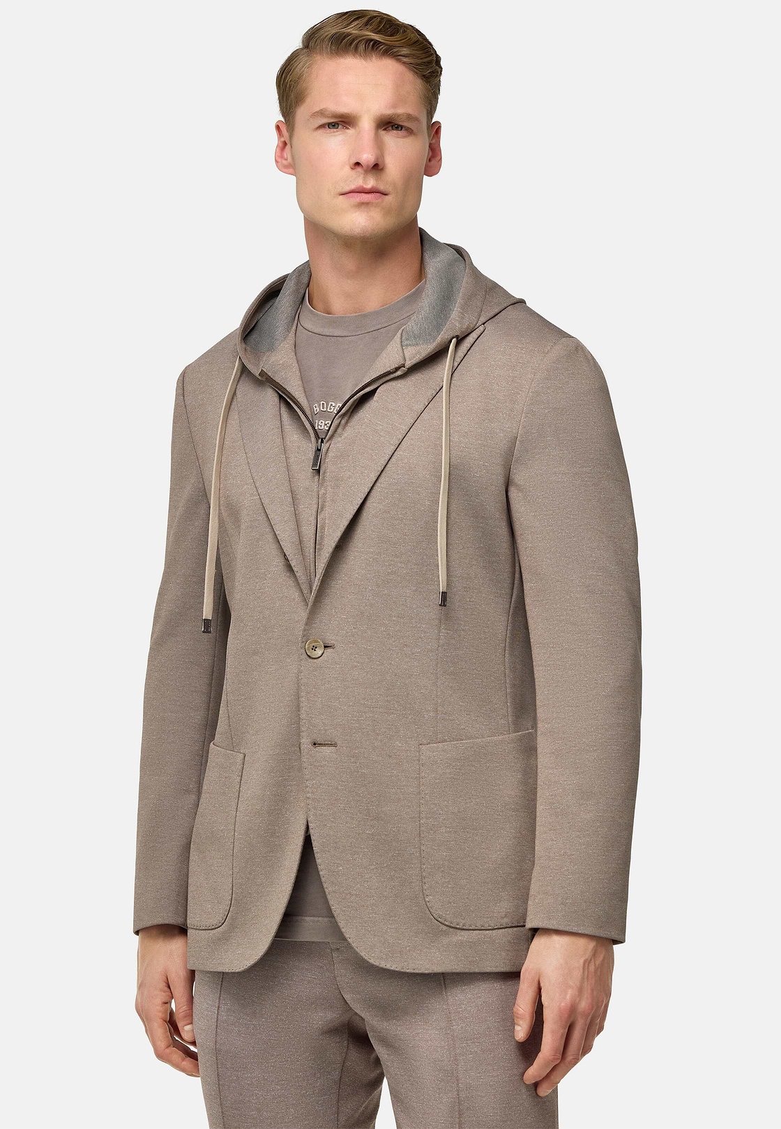 Madison Cotton Blend Sweatshirt Jacket, Taupe, hi-res