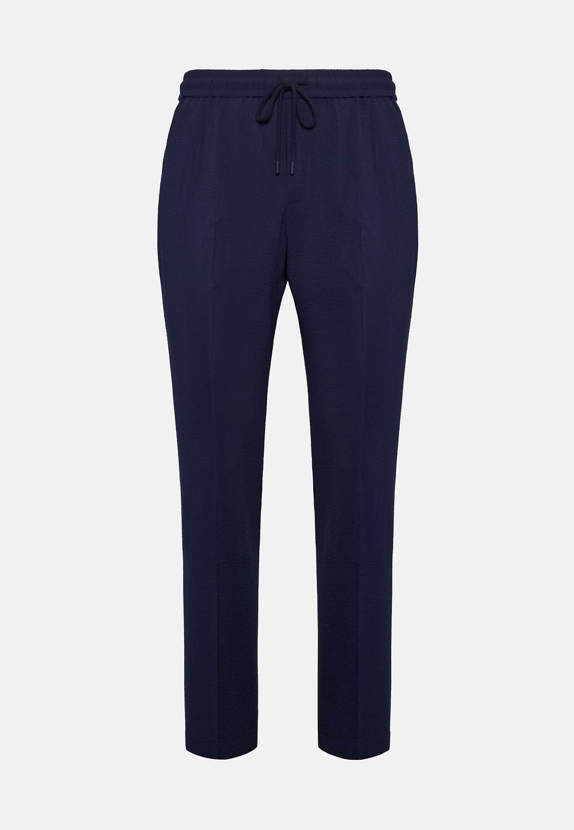 City Trousers In Stretch Wool Seersucker, Navy blue, hi-res