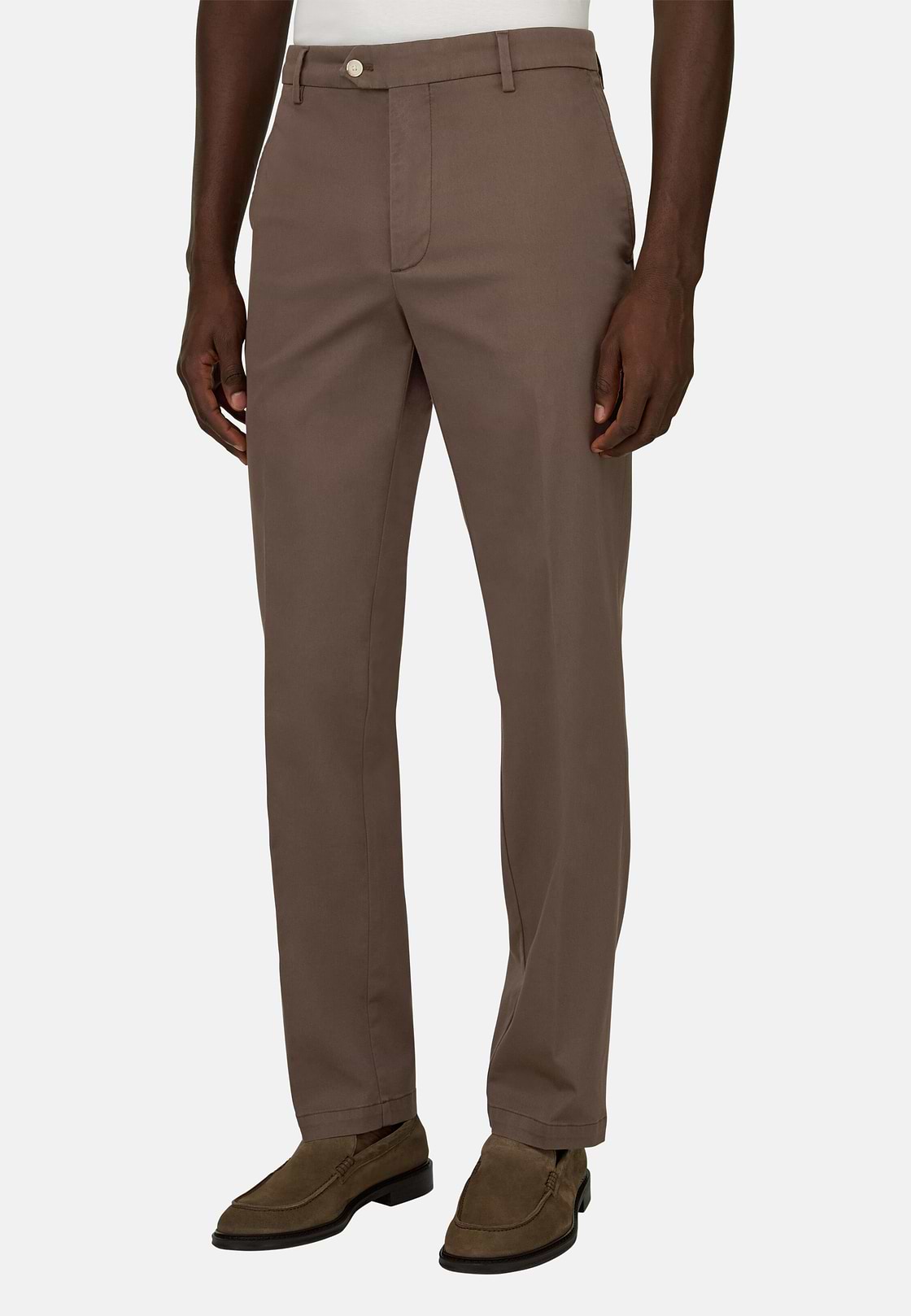 Pantalon En Coton Tencel Extensible, Marron, hi-res, 1