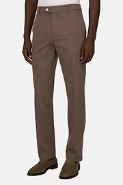 Pantalon En Coton Tencel Extensible, Marron, thumb, 1
