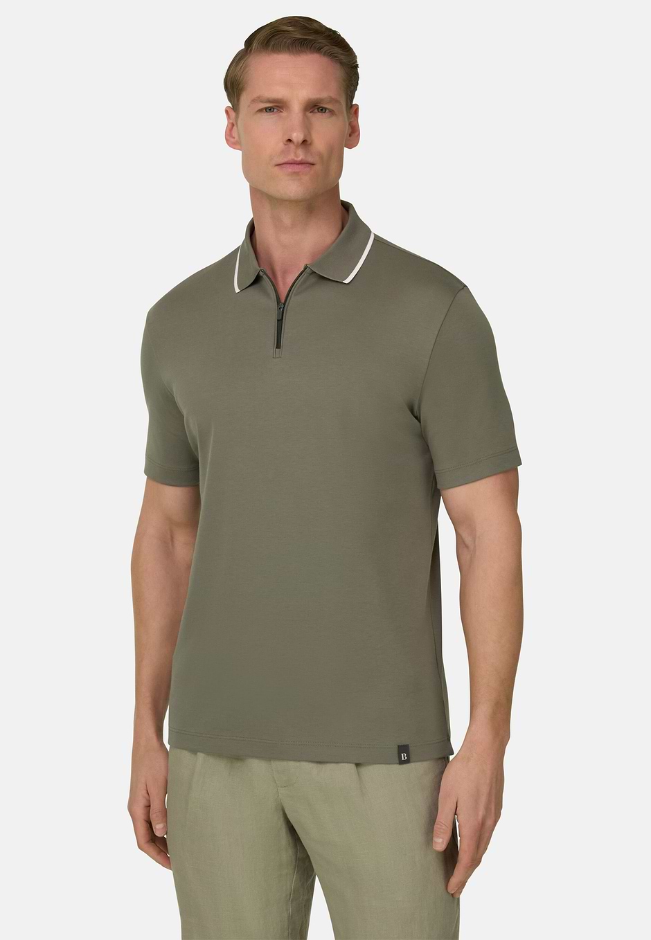 Pima Interlock Half Zip Polo, Military Green, hi-res