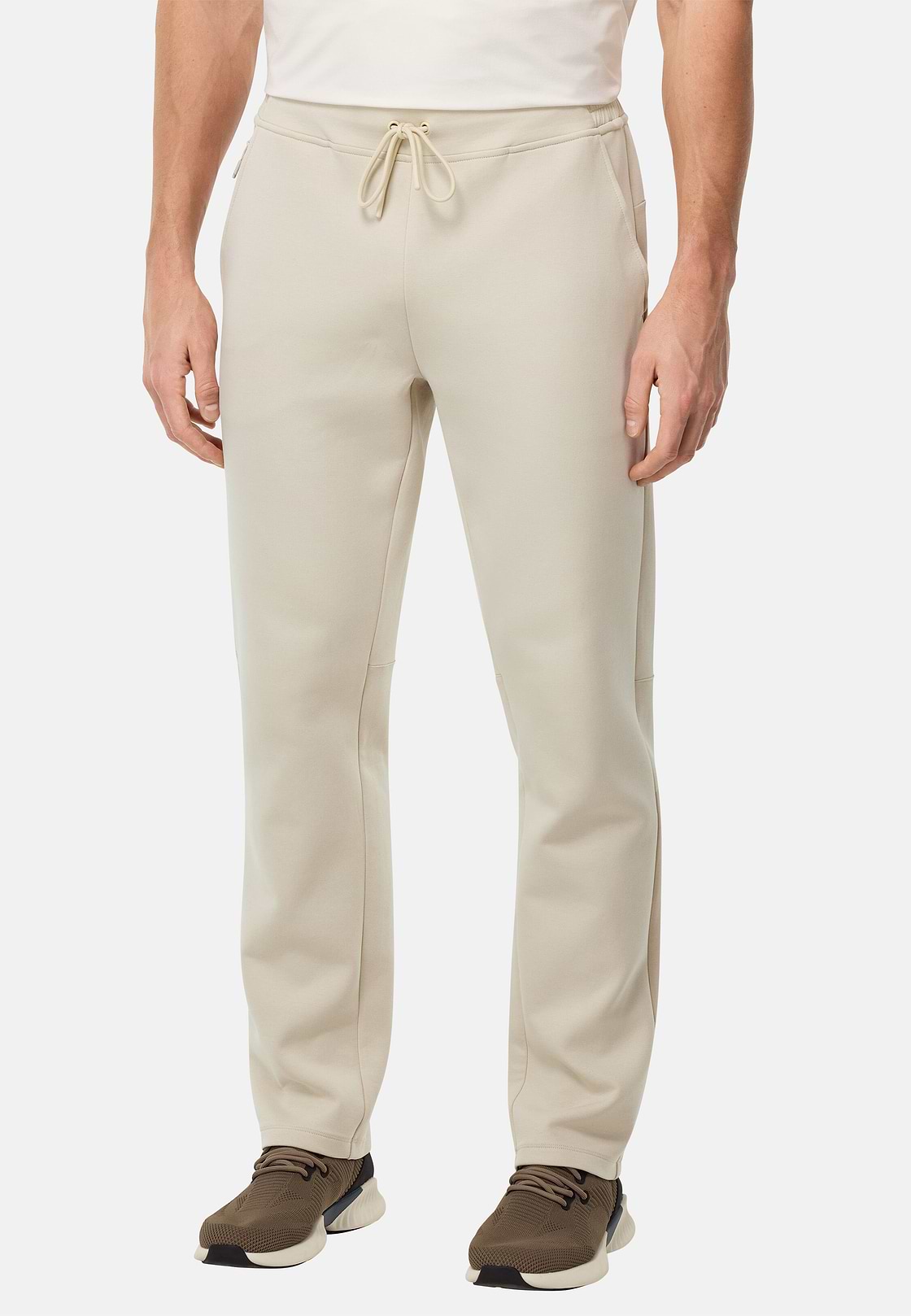 Lightweight Scuba Cotton Blend Trousers, Sand, hi-res