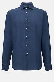 Camicia In Lino Regular Fit, Navy, hi-res