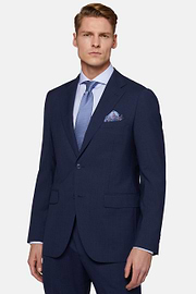 Blue Micro Pattern Suit in Pure Wool, Blue, hi-res