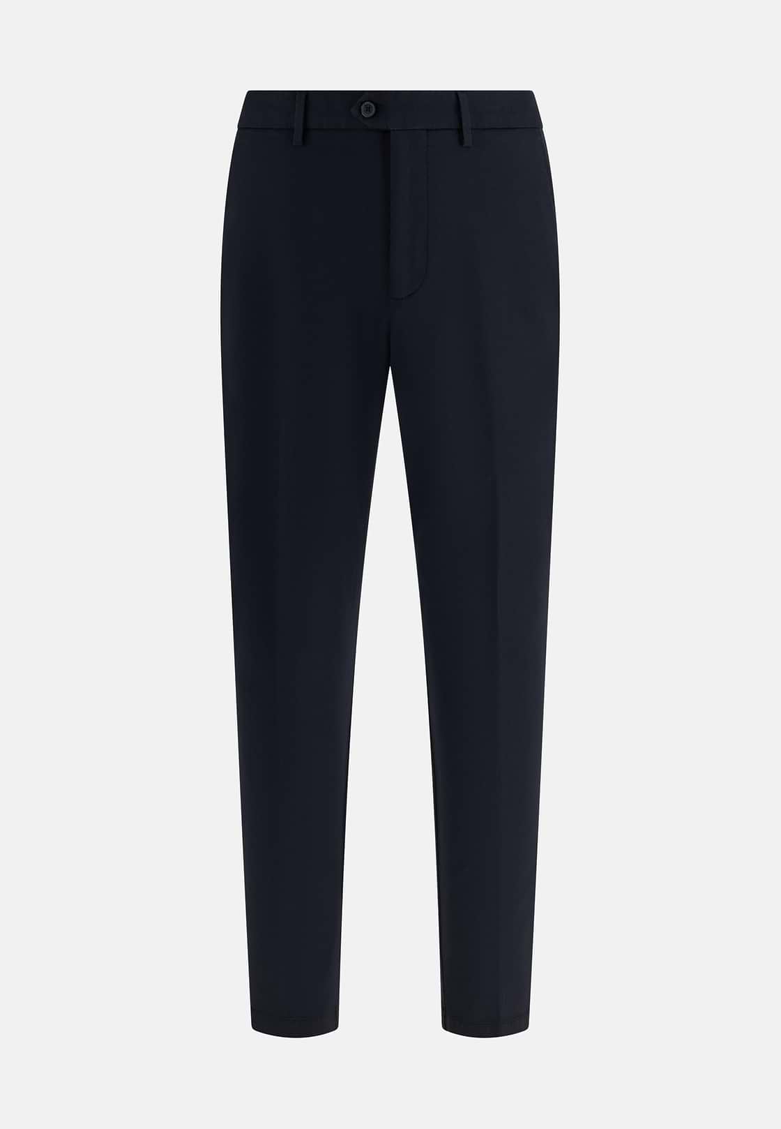 Pantaloni In Cotone Tencel Elasticizzato, Navy, hi-res, 5
