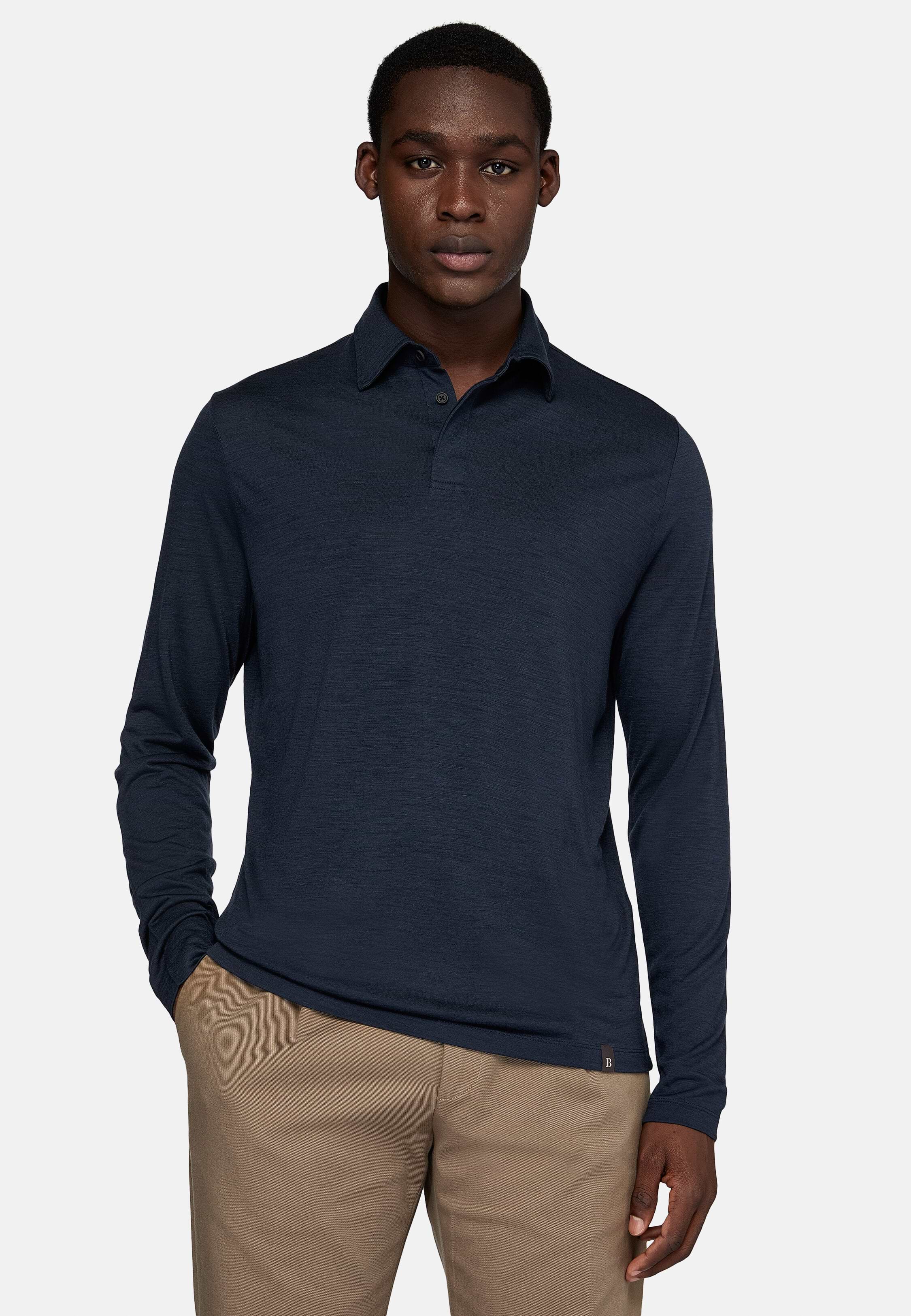 Boggi Milano Tencel Wool Polo Shirt Man Navy Blue Size S
