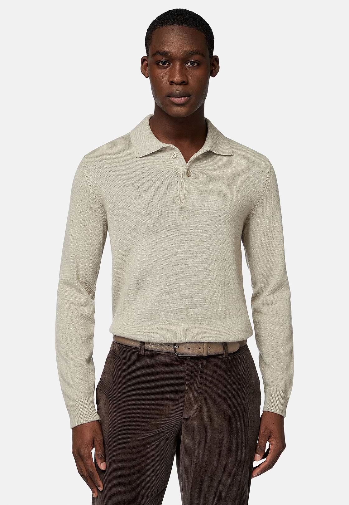 Sand Polo Neck Jumper in a Cashmere Blend, Sand, hi-res