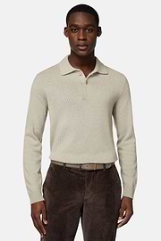 Sand Polo Neck Jumper in a Cashmere Blend, Sand, hi-res
