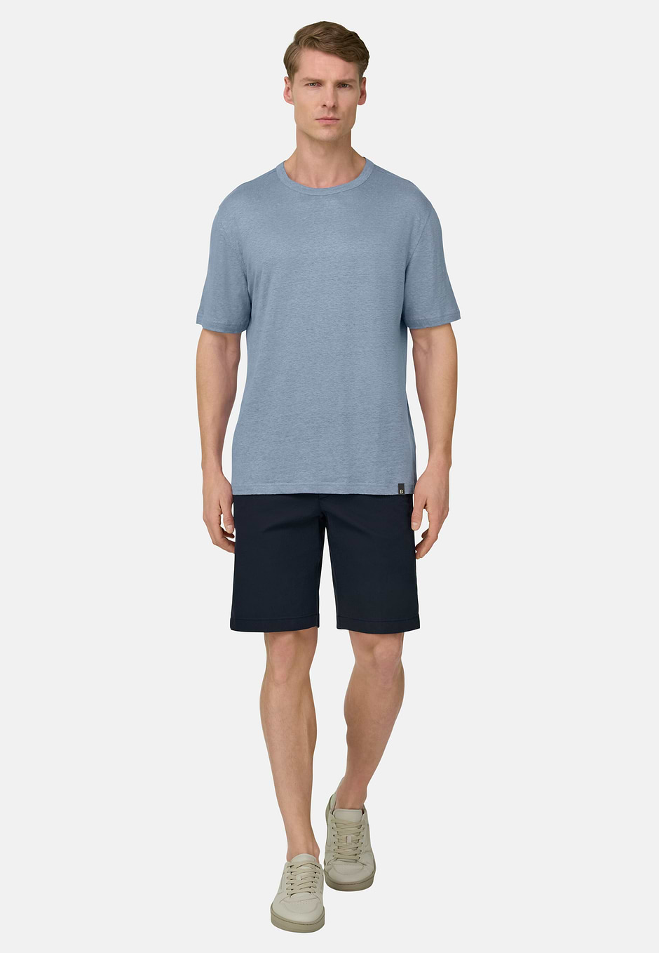 T-Shirt in Stretch Linen Jersey, Light Blue, hi-res