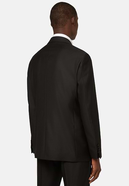 Schwarze Smokingjacke Aus Wolle Mit Spitzrevers, Schwarz, hi-res