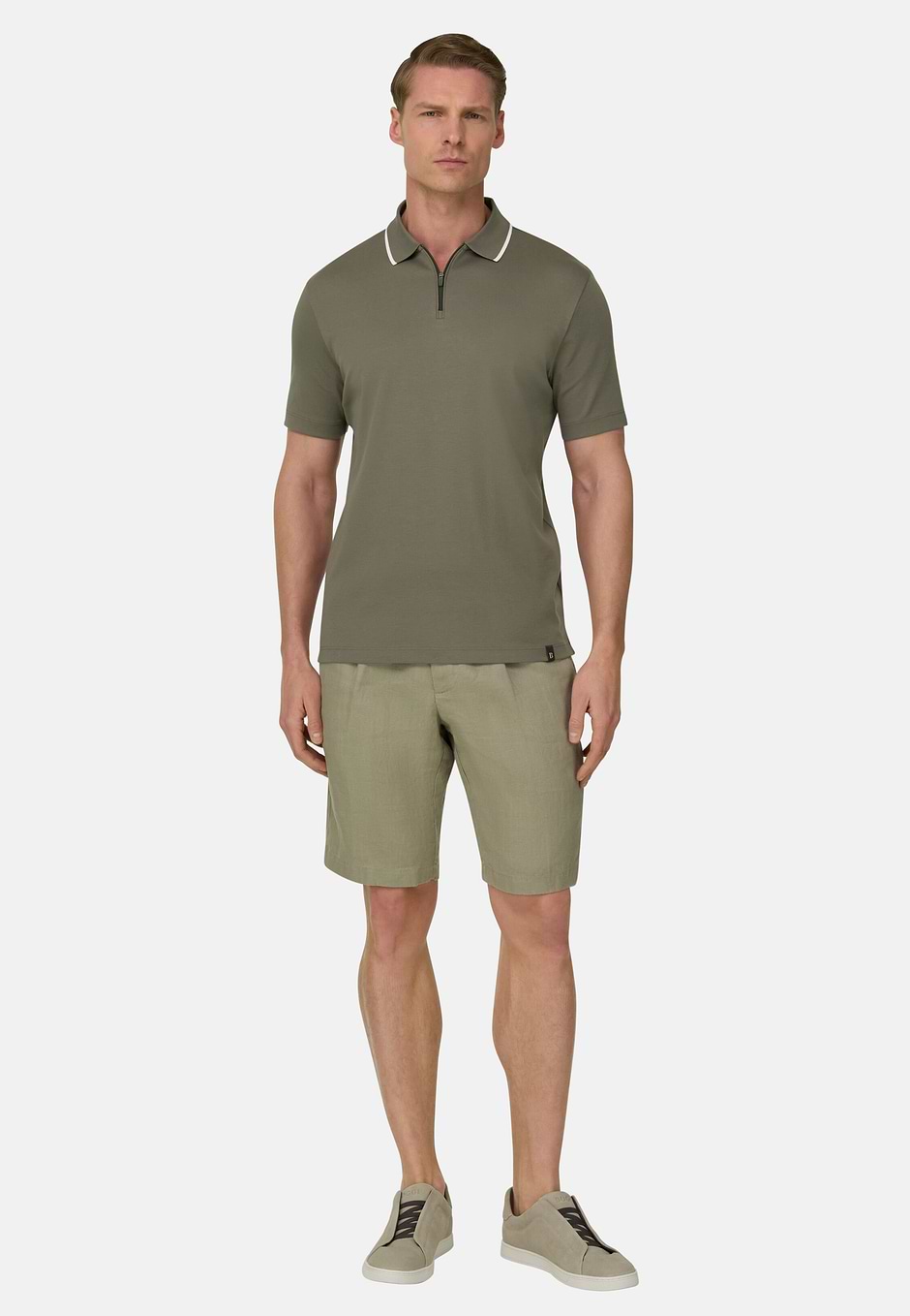 Poloshirt Mit Halbem Reißverschluss Aus Interlock, Militärgrün, hi-res