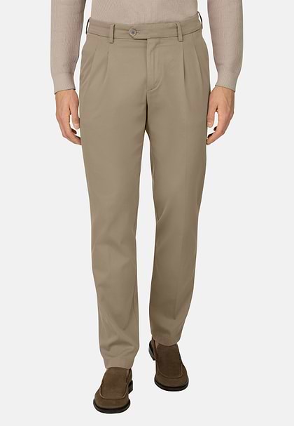 Pantaloni In Cotone Tencel Elasticizzato, Taupe, hi-res