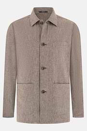 Giacca Camicia In Cotone Lino, Marrone, thumb, 5