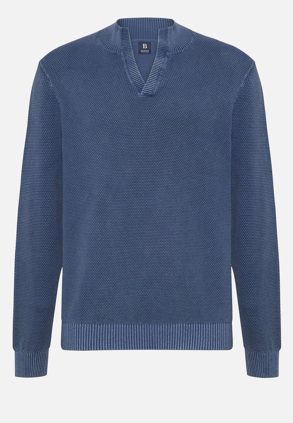 Pullover mit Offenem Kragen Indigo, Indigo, hi-res