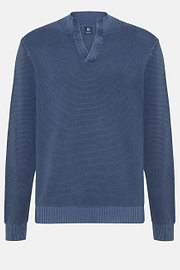 Pullover mit Offenem Kragen Indigo, Indigo, hi-res