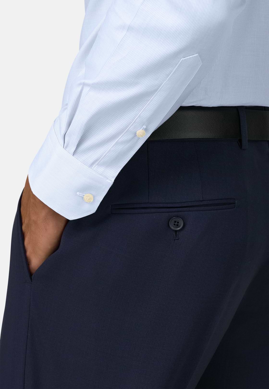 Overhemd Gestreept in Katoen Dobby Slim Fit, Light Blue, hi-res, 4
