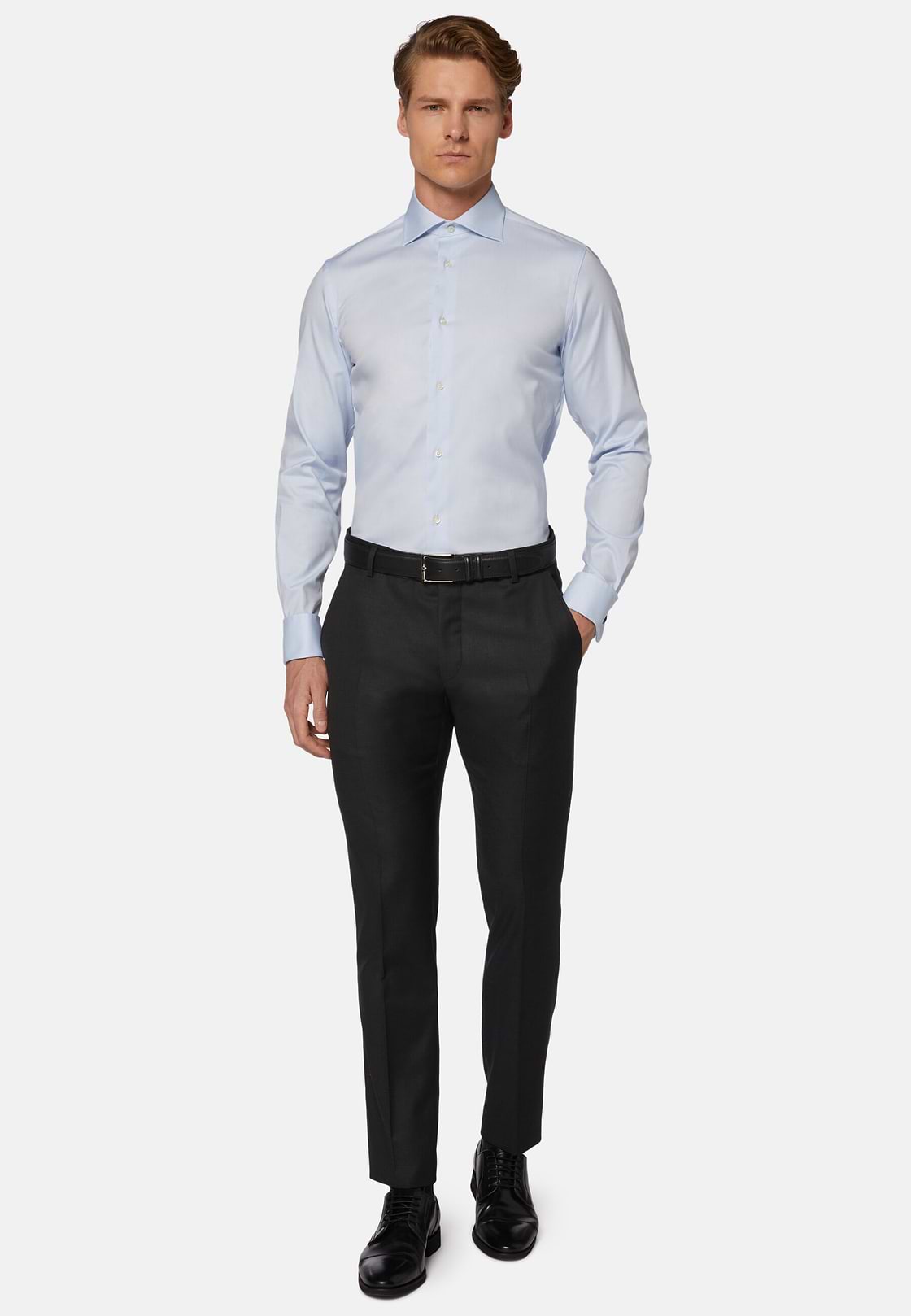 Stretch P.Point D.Cuff Windsor Collar Shirt Slim F, Light blue, hi-res