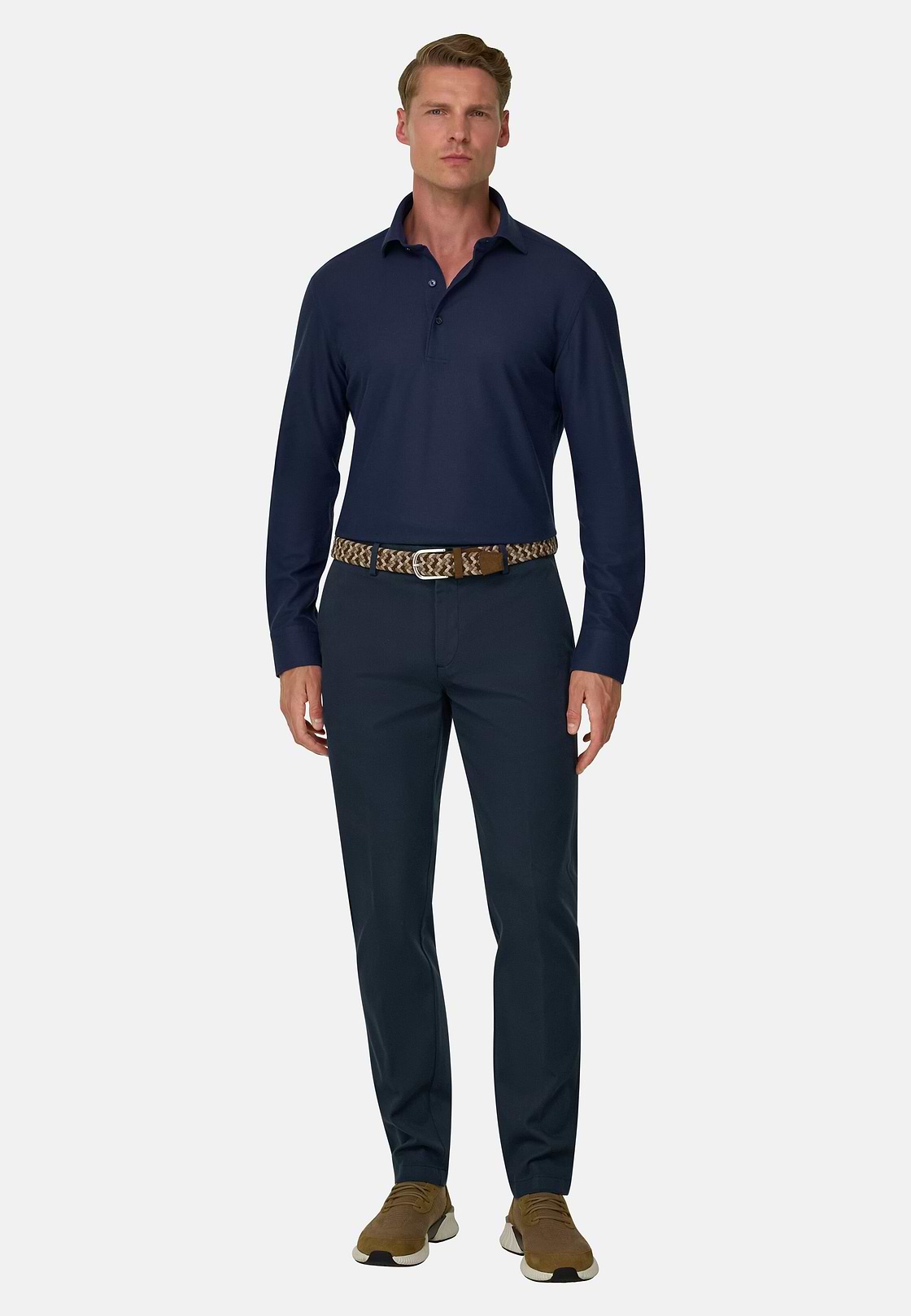 Trousers in Stretch Cotton, Navy blue, hi-res, 2