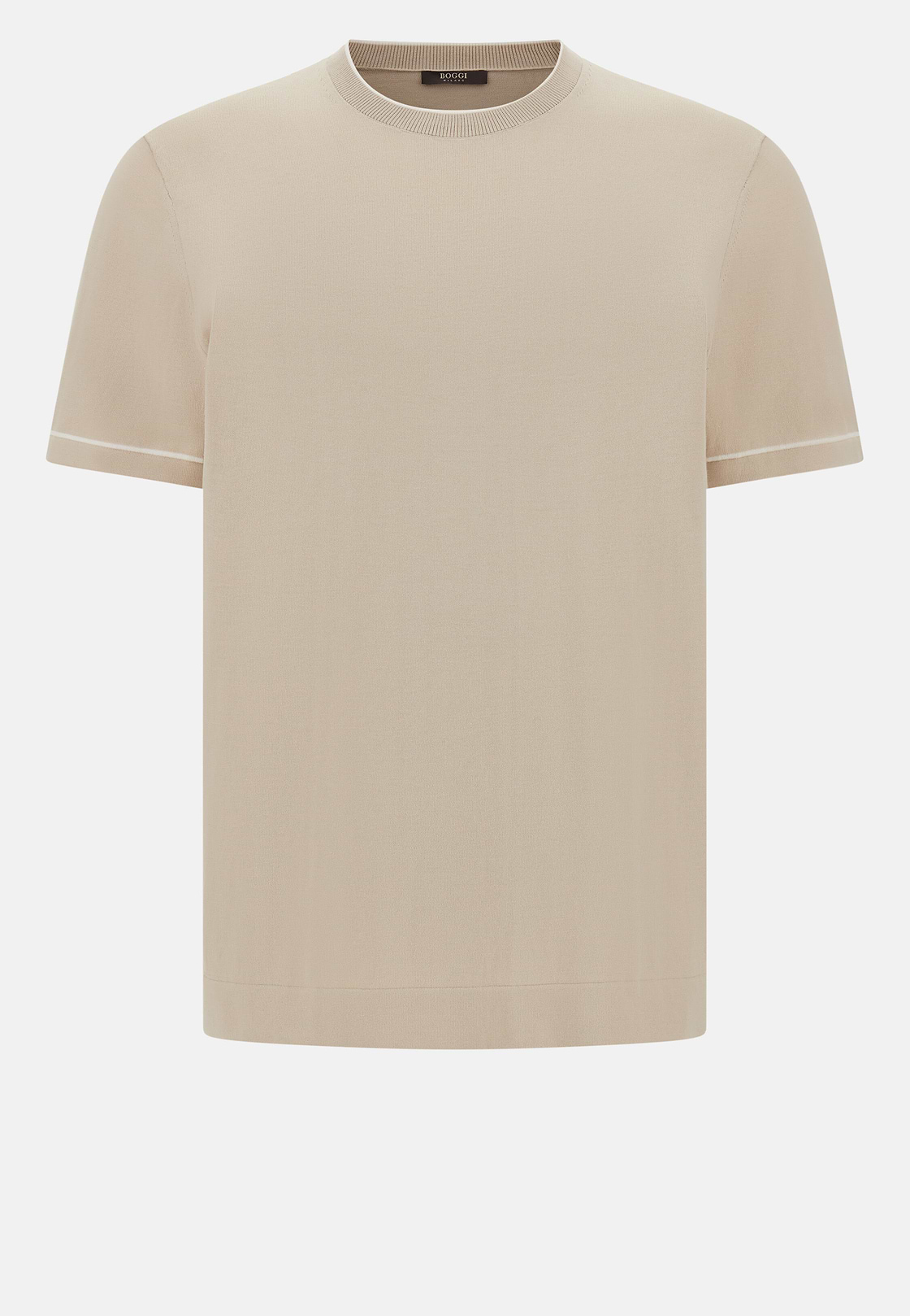Cotton Crêpe Knit T-Shirt, Sand, hi-res