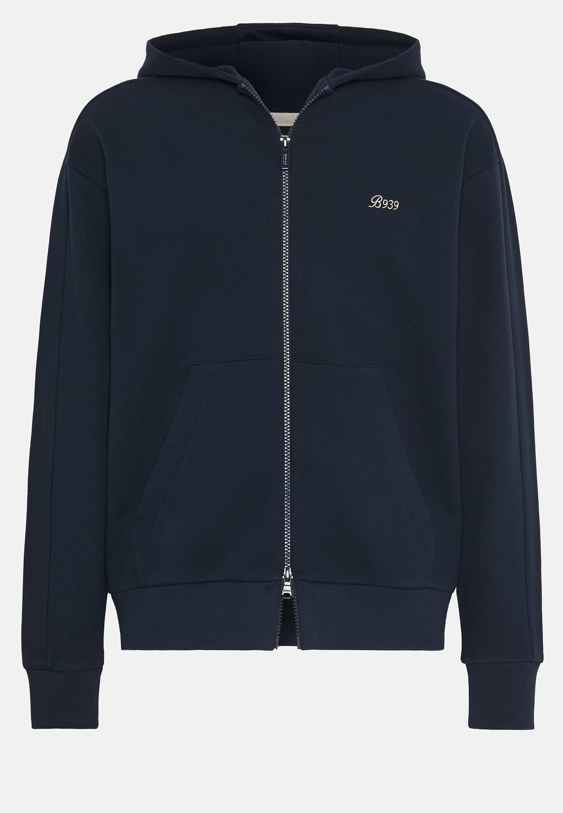 Full Zip Sweatshirt In Organic Cotton Blend, Navy blue, hi-res