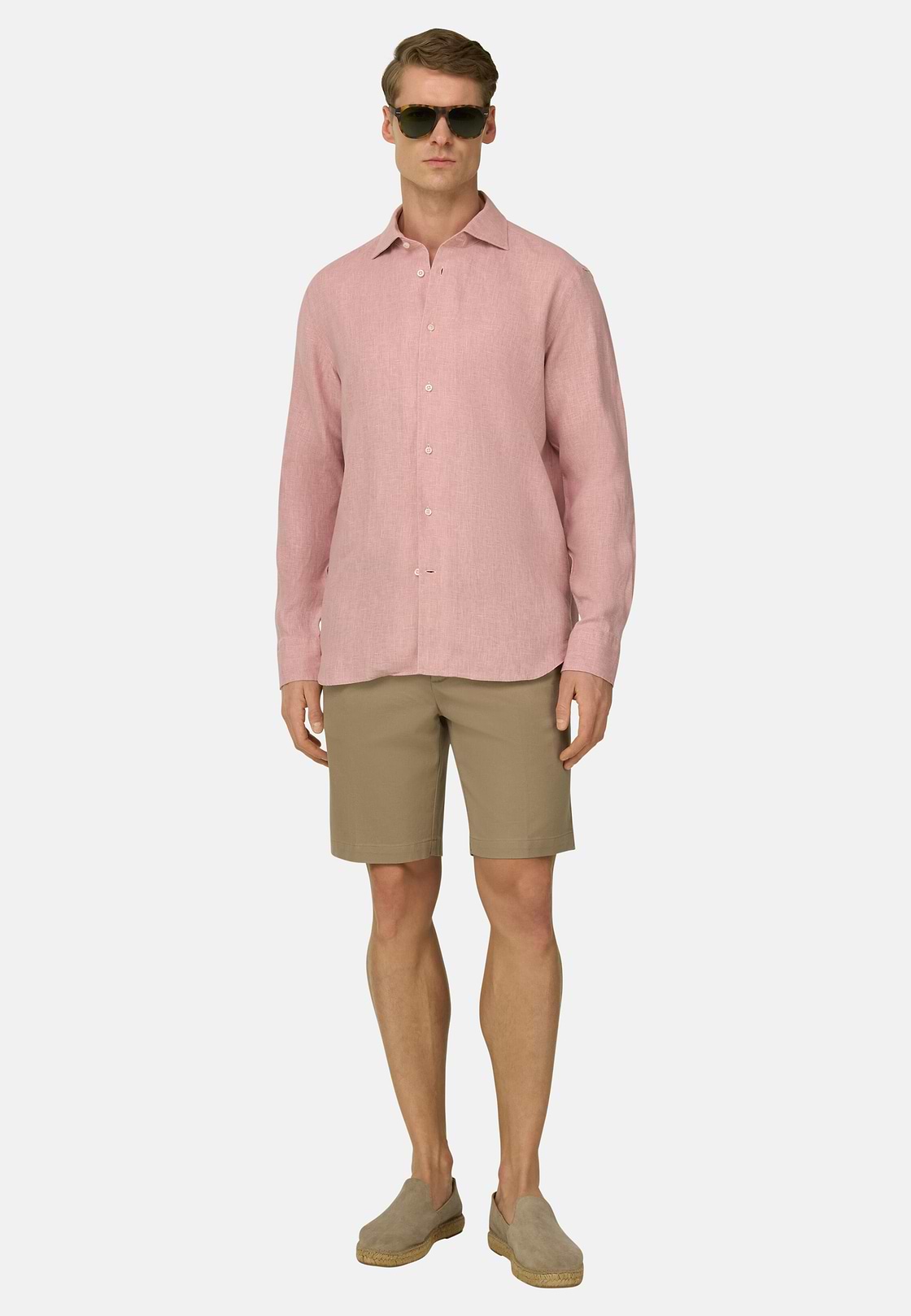 Camicia In Lino Regular Fit, Rosa, hi-res, 2