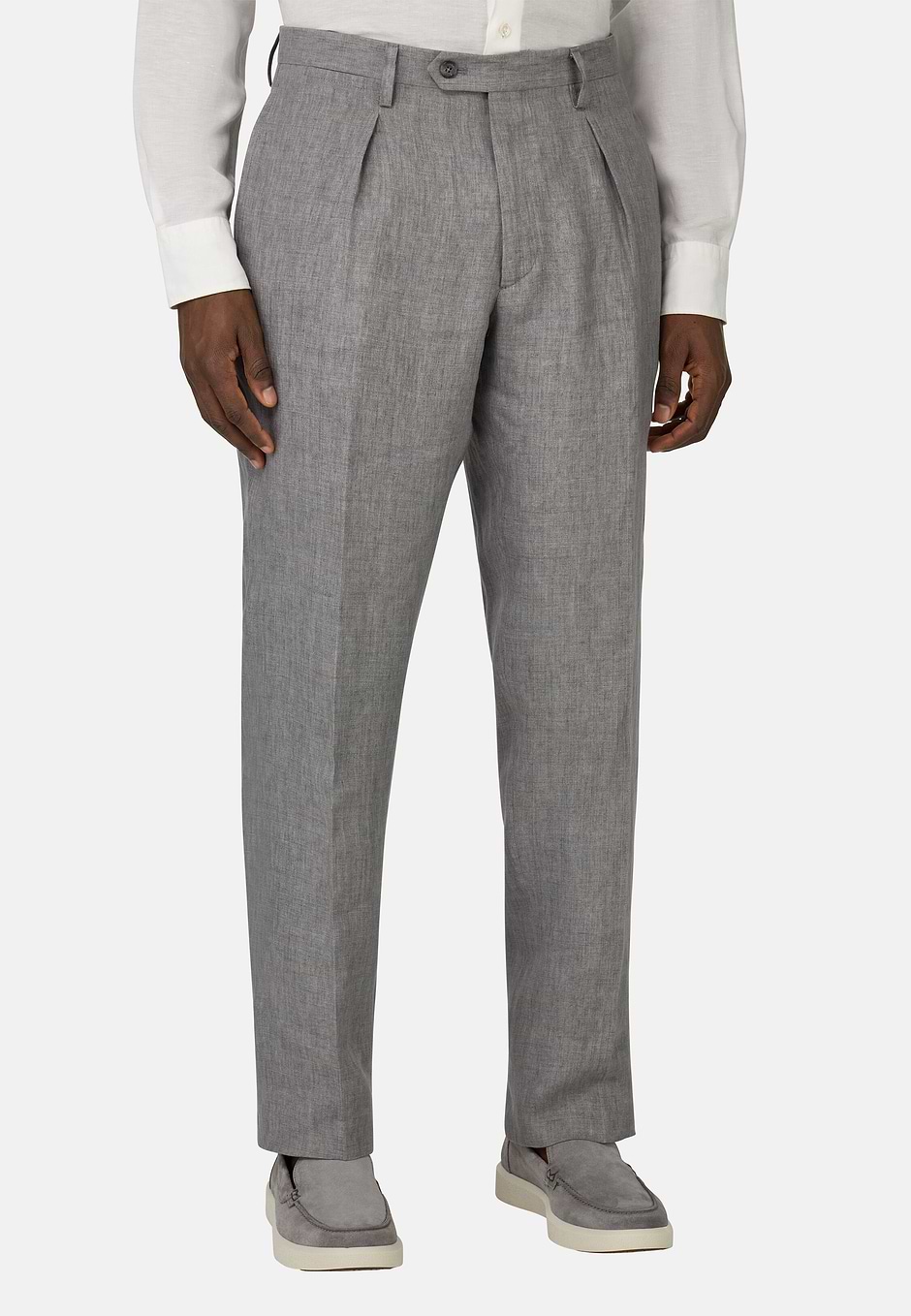 Pantalon En Pur Lin, Gris, hi-res