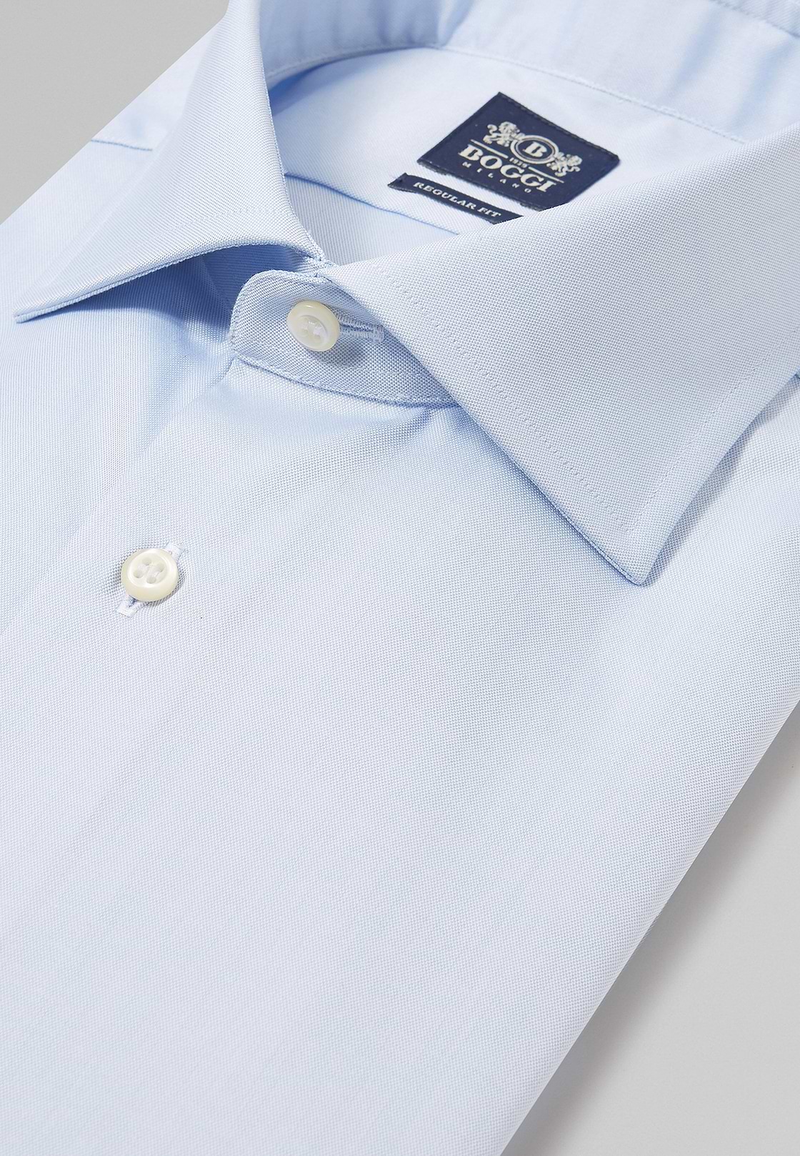 Camisa azul de pin point de algodón regular fit, , hi-res, 2