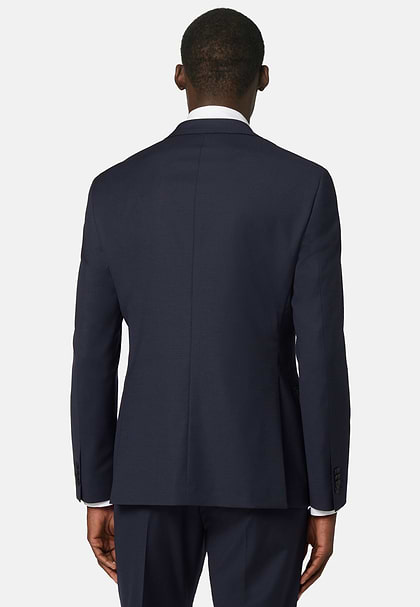 Micro patterned stretch wool blazer, Navy blue, hi-res