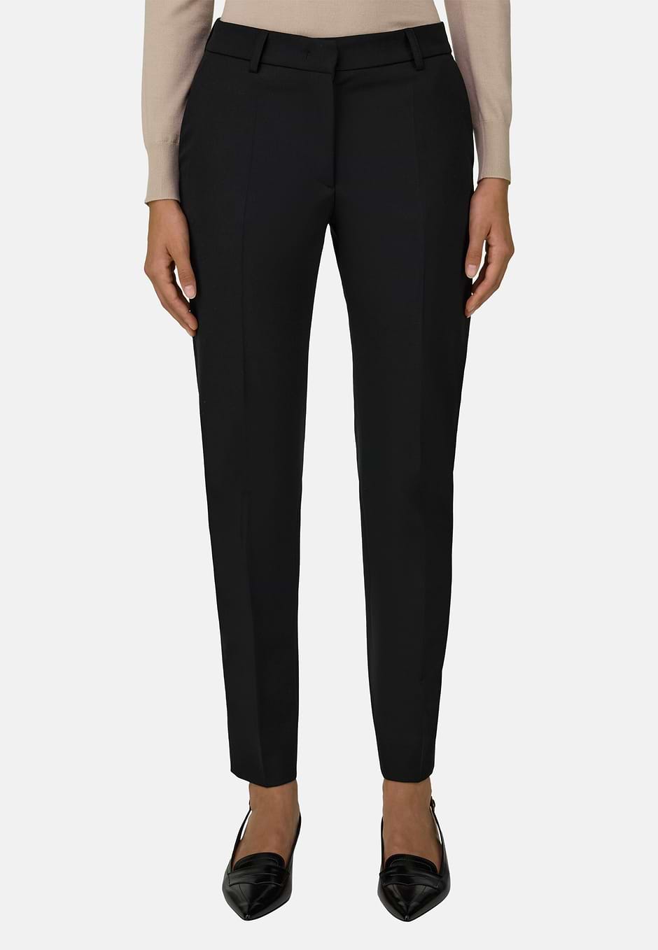 Trousers in Wool Blend Tapered Leg, Black, hi-res